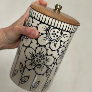 Floral Ceramic Canister with Wooden Lid